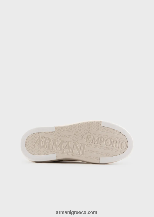 γυναίκες Armani δερμάτινα πάνινα παπούτσια με πλαστικοποιημένο αετό 4046R6560 γαλακτώδες λευκό