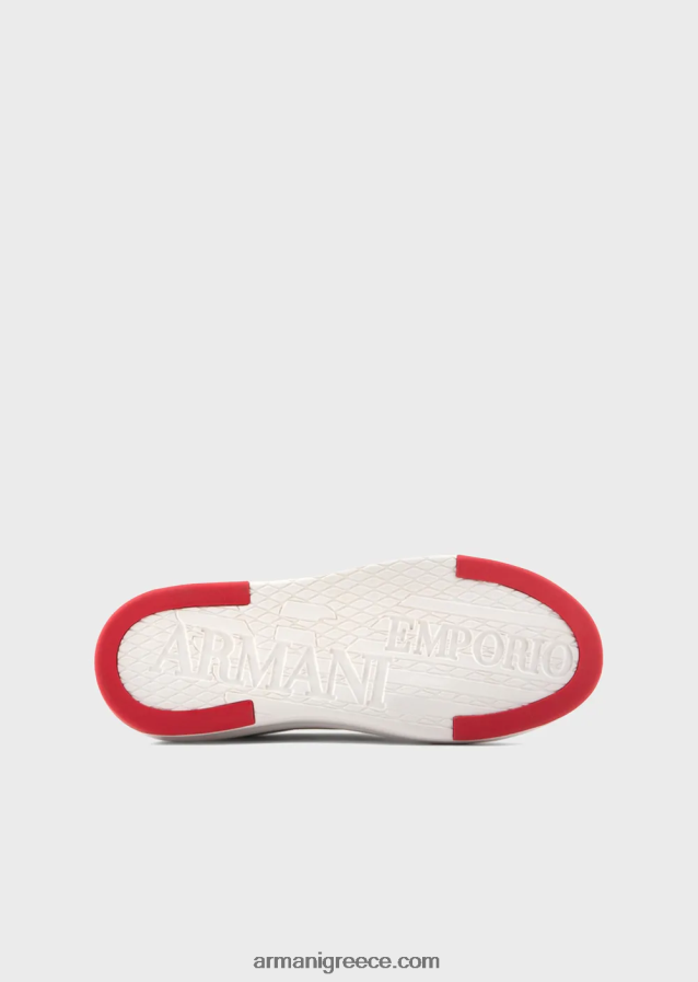 γυναίκες Armani δερμάτινα και νάιλον αθλητικά παπούτσια με λογότυπο πινελιάς 4046R6570 άσπρο