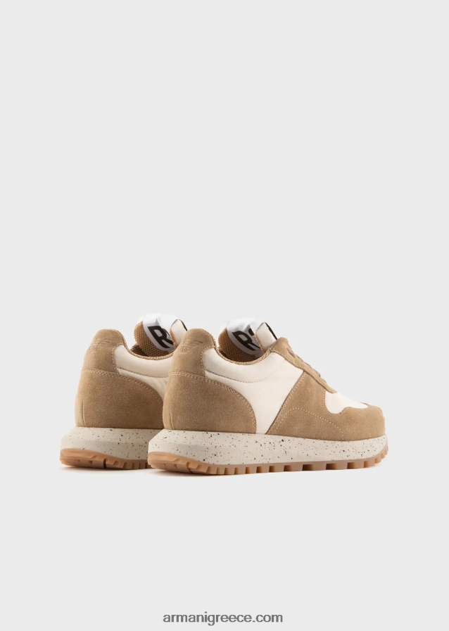 γυναίκες Armani δερμάτινα και οικολογικά νάιλον πάνινα παπούτσια βιώσιμης συλλογής 4046R6575 μπεζ