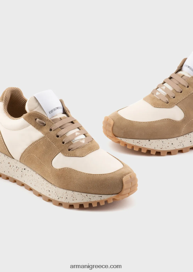 γυναίκες Armani δερμάτινα και οικολογικά νάιλον πάνινα παπούτσια βιώσιμης συλλογής 4046R6575 μπεζ
