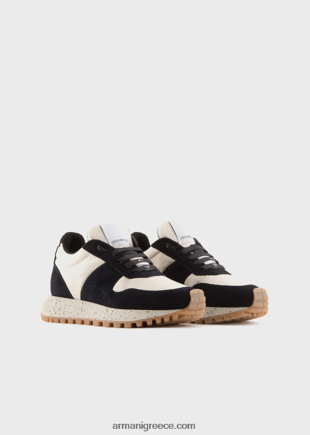 γυναίκες Armani δερμάτινα και οικολογικά νάιλον πάνινα παπούτσια βιώσιμης συλλογής 4046R6576 ναυτικό μπλε