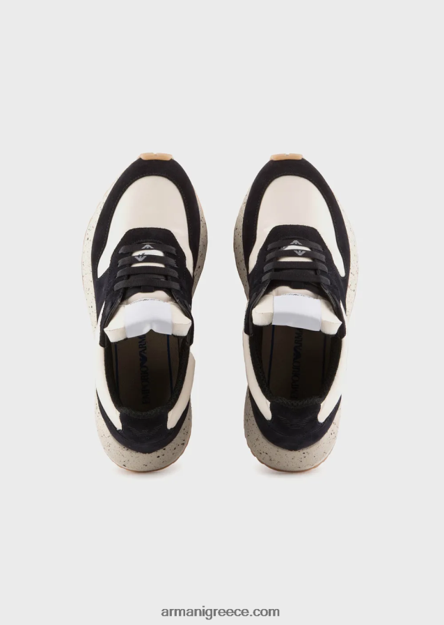 γυναίκες Armani δερμάτινα και οικολογικά νάιλον πάνινα παπούτσια βιώσιμης συλλογής 4046R6576 ναυτικό μπλε