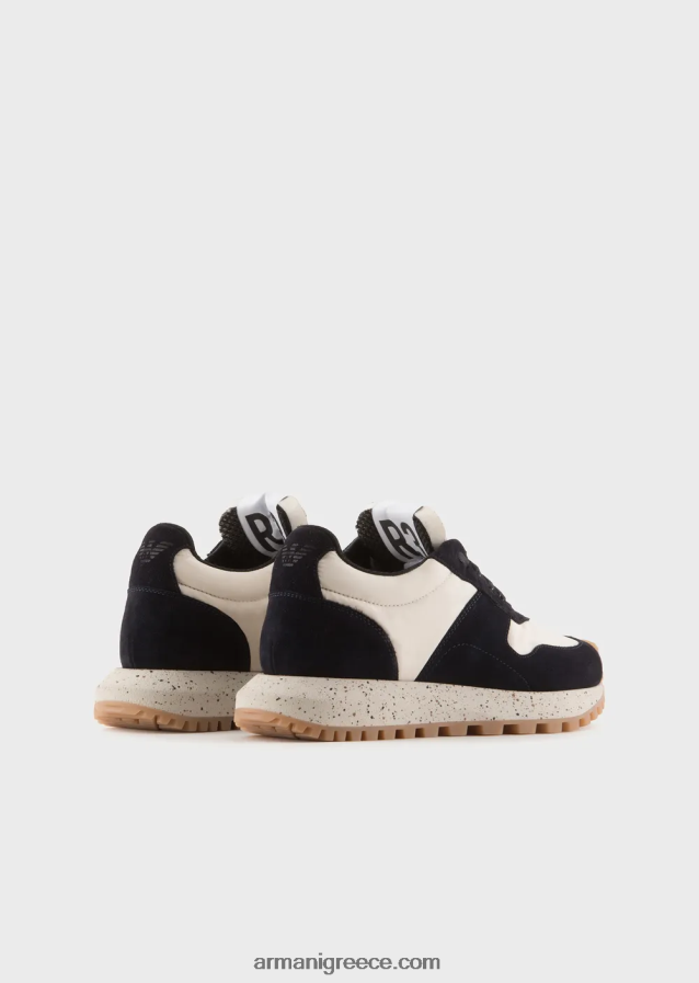 γυναίκες Armani δερμάτινα και οικολογικά νάιλον πάνινα παπούτσια βιώσιμης συλλογής 4046R6576 ναυτικό μπλε