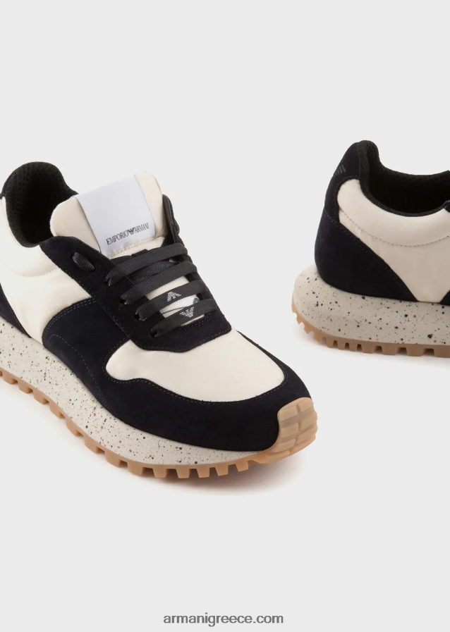 γυναίκες Armani δερμάτινα και οικολογικά νάιλον πάνινα παπούτσια βιώσιμης συλλογής 4046R6576 ναυτικό μπλε