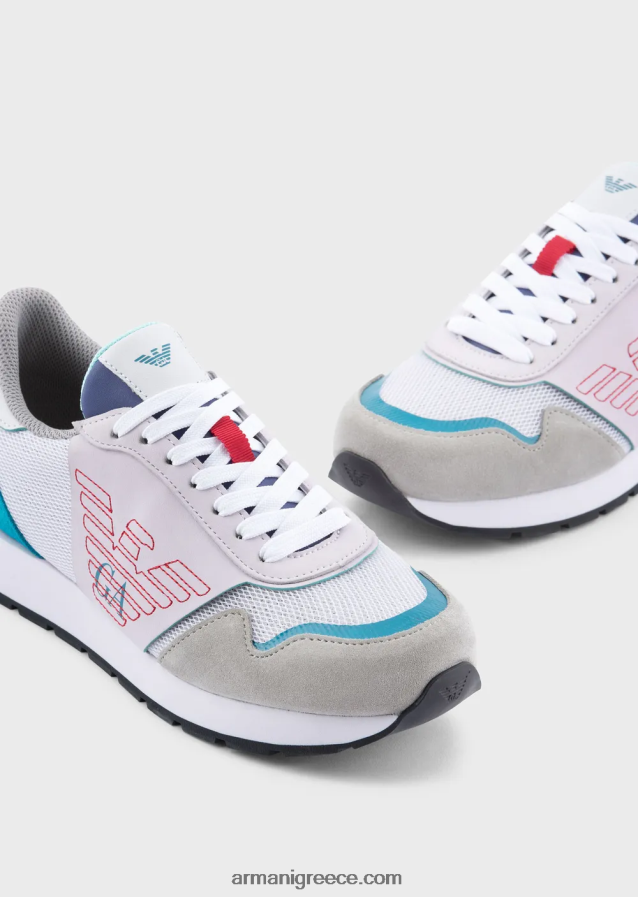 γυναίκες Armani sneakers από σουέντ διχτυωτό και δέρμα νάπα με κεντημένο αετό 4046R6542 πρότυπο