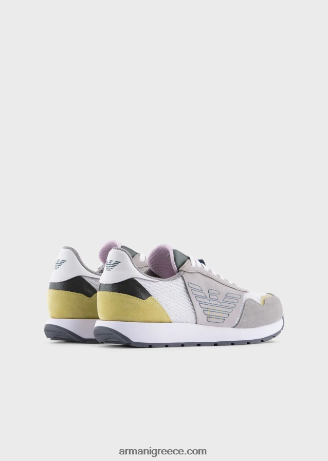 γυναίκες Armani sneakers από σουέντ διχτυωτό και δέρμα νάπα με κεντημένο αετό 4046R6543 γκρί