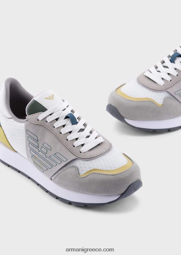 γυναίκες Armani sneakers από σουέντ διχτυωτό και δέρμα νάπα με κεντημένο αετό 4046R6543 γκρί