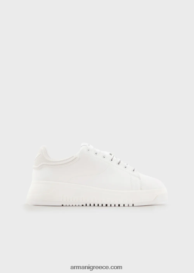 γυναίκες Armani δερμάτινα sneakers με λαστιχένια πλάτη 4046R6552 άσπρο