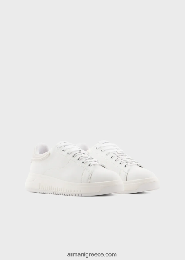 γυναίκες Armani δερμάτινα sneakers με λαστιχένια πλάτη 4046R6552 άσπρο