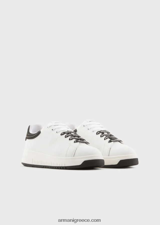 γυναίκες Armani δερμάτινα sneakers με λαστιχένια πλάτη 4046R6553 bianco e nero