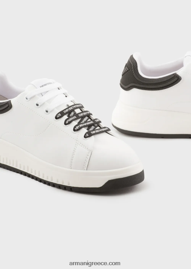 γυναίκες Armani δερμάτινα sneakers με λαστιχένια πλάτη 4046R6553 bianco e nero