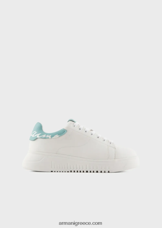 γυναίκες Armani sneakers από δέρμα νάπα με λογότυπο στην πλάτη 4046R6554 άσπρο