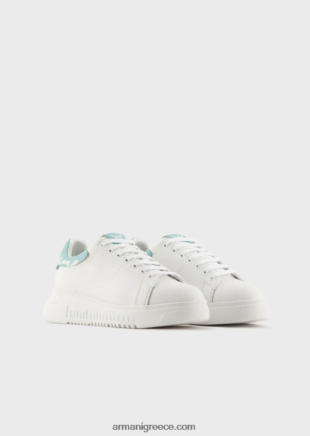 γυναίκες Armani sneakers από δέρμα νάπα με λογότυπο στην πλάτη 4046R6554 άσπρο