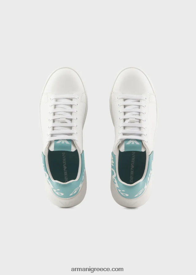γυναίκες Armani sneakers από δέρμα νάπα με λογότυπο στην πλάτη 4046R6554 άσπρο