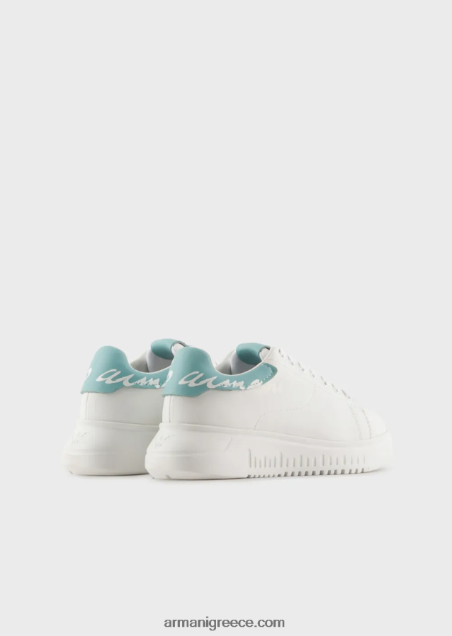 γυναίκες Armani sneakers από δέρμα νάπα με λογότυπο στην πλάτη 4046R6554 άσπρο
