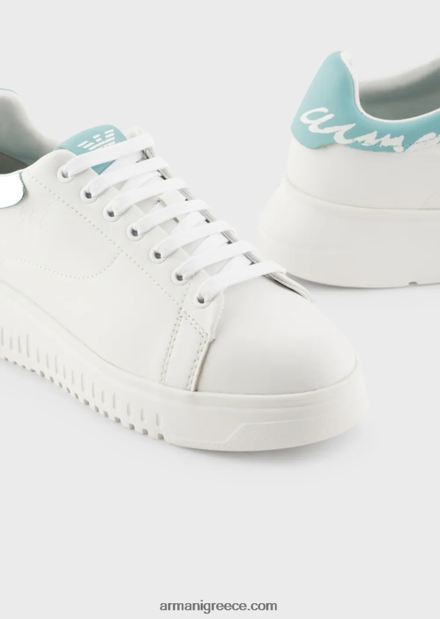 γυναίκες Armani sneakers από δέρμα νάπα με λογότυπο στην πλάτη 4046R6554 άσπρο