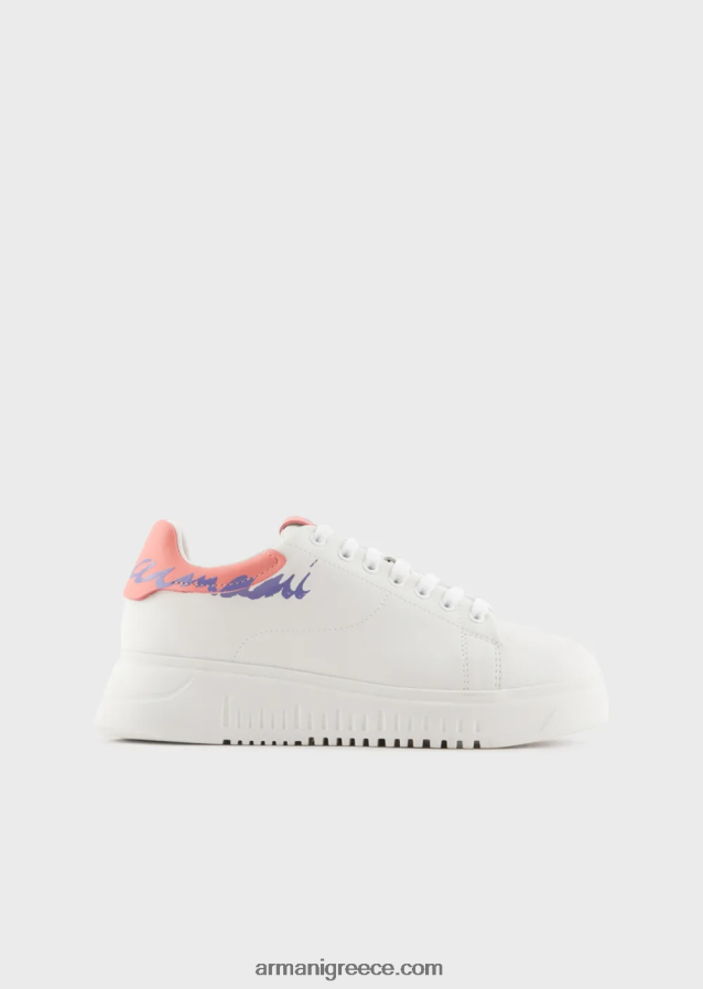 γυναίκες Armani sneakers από δέρμα νάπα με λογότυπο στην πλάτη 4046R6555 λευκό λογότυπο