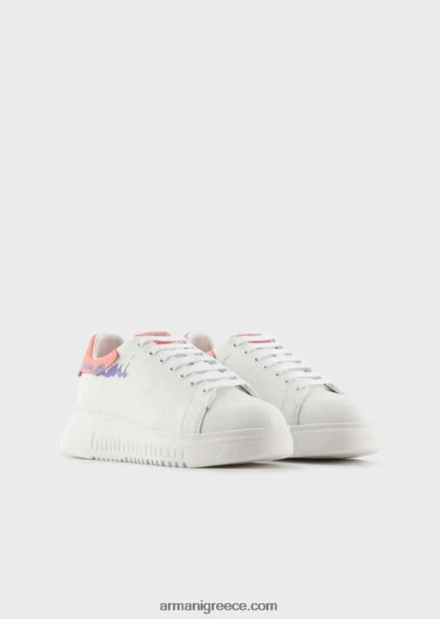 γυναίκες Armani sneakers από δέρμα νάπα με λογότυπο στην πλάτη 4046R6555 λευκό λογότυπο