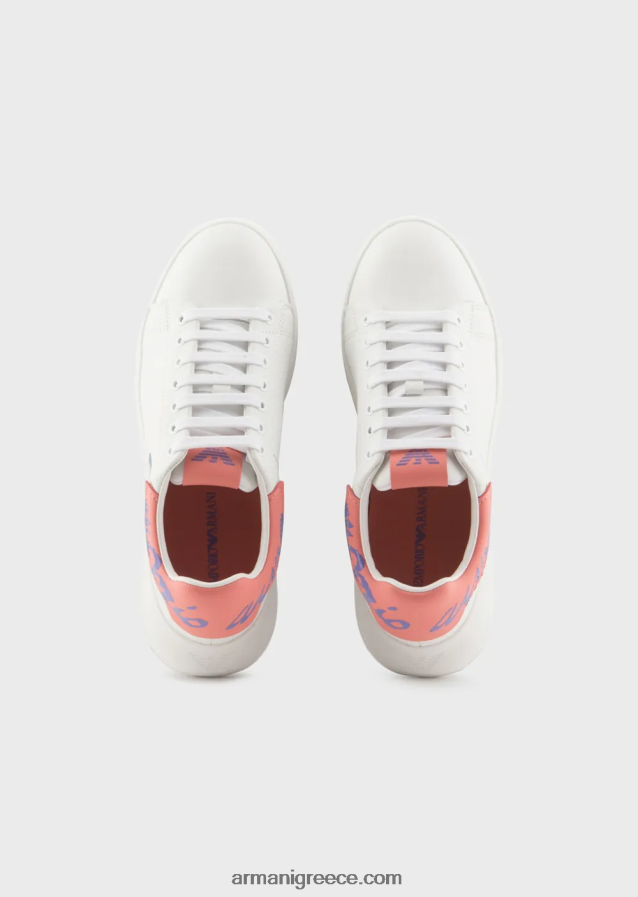 γυναίκες Armani sneakers από δέρμα νάπα με λογότυπο στην πλάτη 4046R6555 λευκό λογότυπο