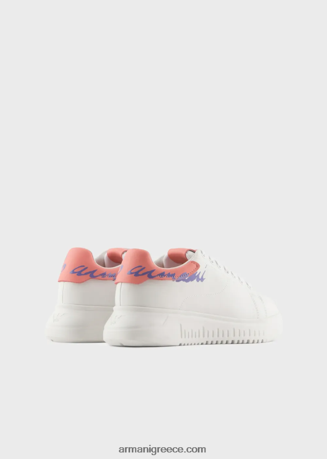 γυναίκες Armani sneakers από δέρμα νάπα με λογότυπο στην πλάτη 4046R6555 λευκό λογότυπο