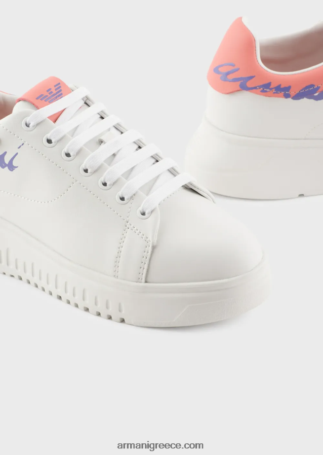 γυναίκες Armani sneakers από δέρμα νάπα με λογότυπο στην πλάτη 4046R6555 λευκό λογότυπο