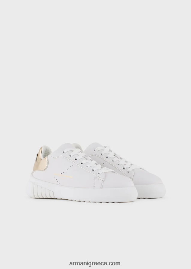 γυναίκες Armani δερμάτινα sneakers με πλαστικοποιημένη πλάτη 4046R6557 λευκό λογότυπο