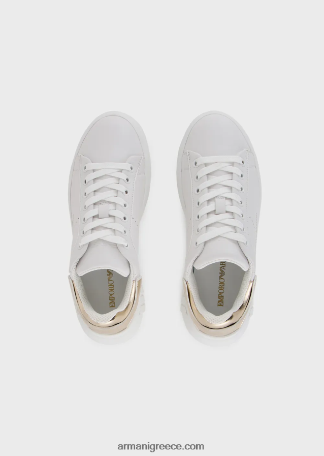 γυναίκες Armani δερμάτινα sneakers με πλαστικοποιημένη πλάτη 4046R6557 λευκό λογότυπο