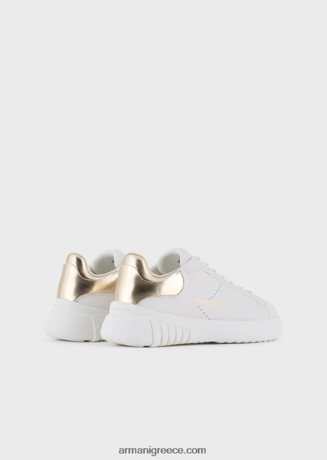 γυναίκες Armani δερμάτινα sneakers με πλαστικοποιημένη πλάτη 4046R6557 λευκό λογότυπο