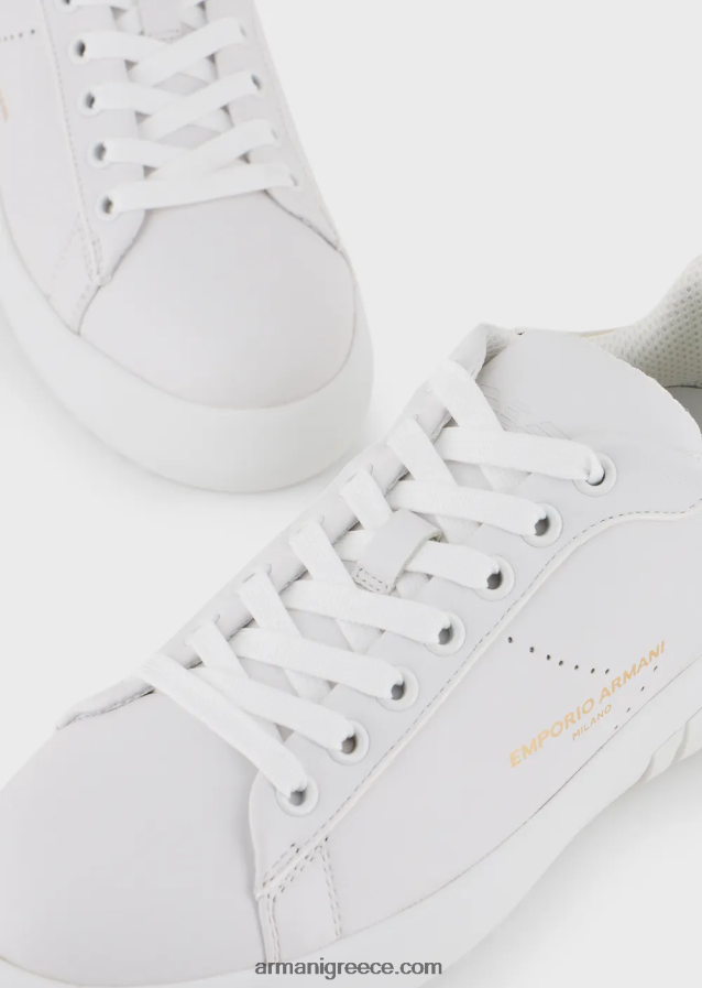 γυναίκες Armani δερμάτινα sneakers με πλαστικοποιημένη πλάτη 4046R6557 λευκό λογότυπο