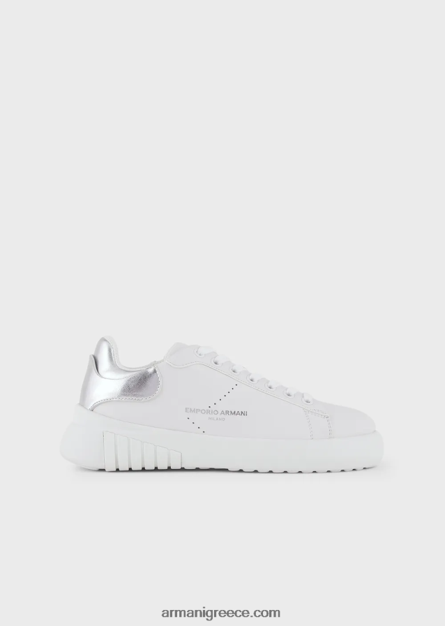 γυναίκες Armani δερμάτινα sneakers με πλαστικοποιημένη πλάτη 4046R6558