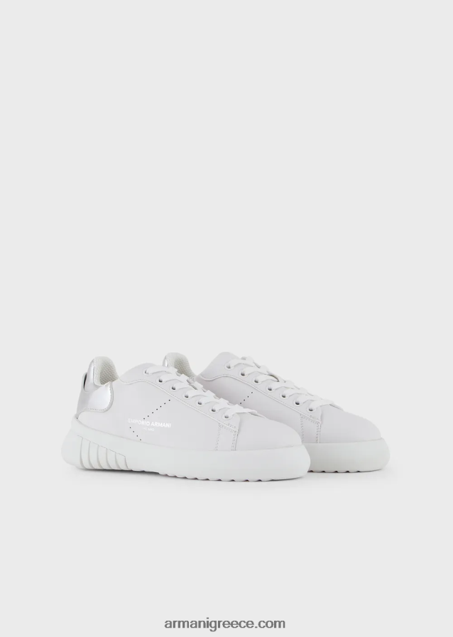 γυναίκες Armani δερμάτινα sneakers με πλαστικοποιημένη πλάτη 4046R6558