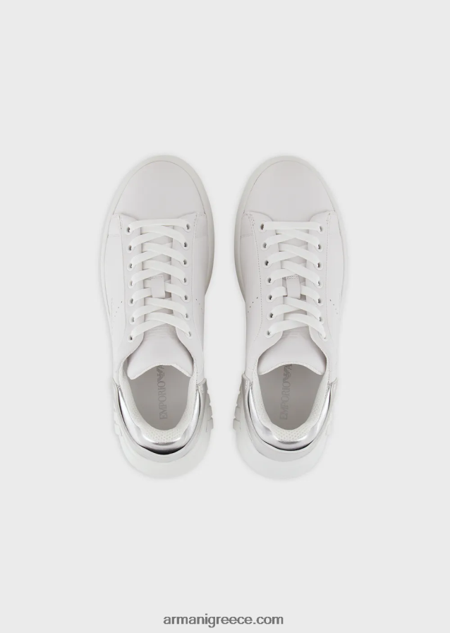 γυναίκες Armani δερμάτινα sneakers με πλαστικοποιημένη πλάτη 4046R6558