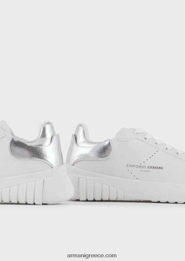 γυναίκες Armani δερμάτινα sneakers με πλαστικοποιημένη πλάτη 4046R6558