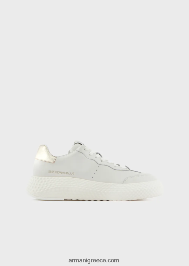 γυναίκες Armani χοντρά δερμάτινα sneakers με χρυσή πλάτη 4046R6559 πρότυπο