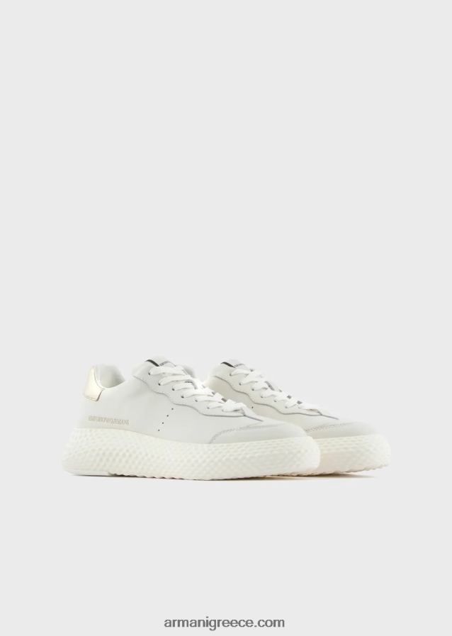 γυναίκες Armani χοντρά δερμάτινα sneakers με χρυσή πλάτη 4046R6559 πρότυπο