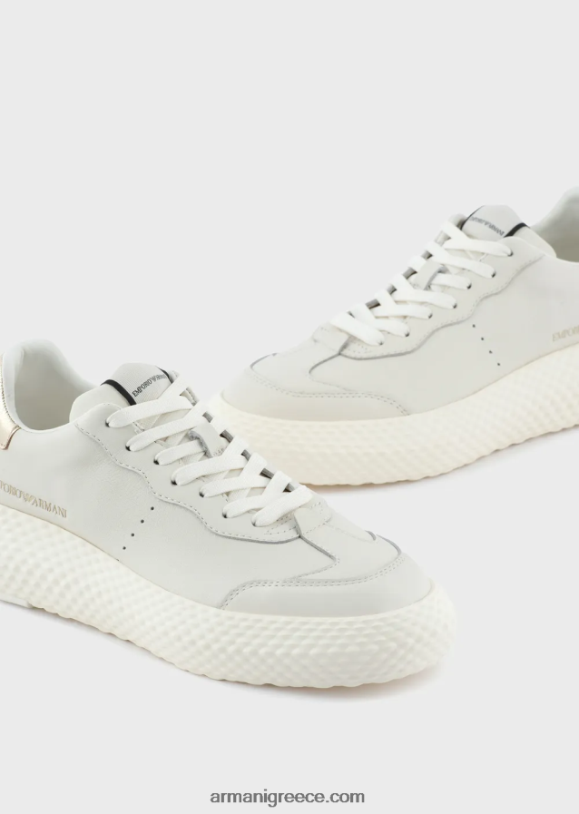 γυναίκες Armani χοντρά δερμάτινα sneakers με χρυσή πλάτη 4046R6559 πρότυπο