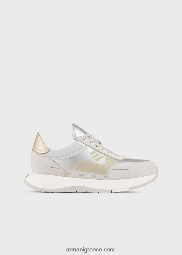 γυναίκες Armani sneakers σουέντ και νάιλον με υπερμεγέθη αετό 4046R6561 ασήμι