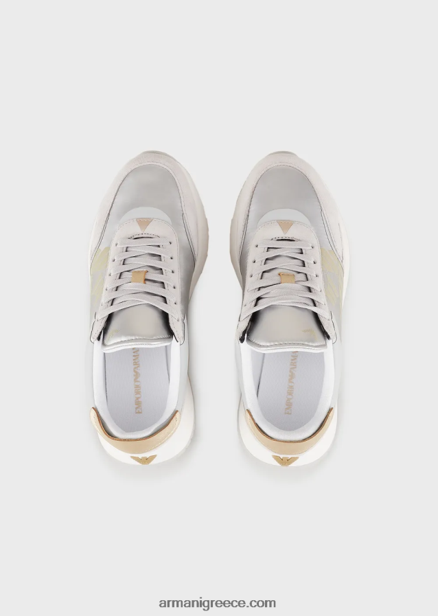 γυναίκες Armani sneakers σουέντ και νάιλον με υπερμεγέθη αετό 4046R6561 ασήμι