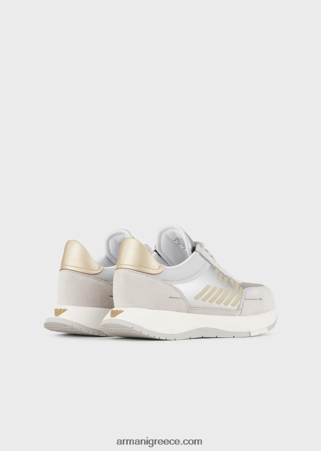 γυναίκες Armani sneakers σουέντ και νάιλον με υπερμεγέθη αετό 4046R6561 ασήμι