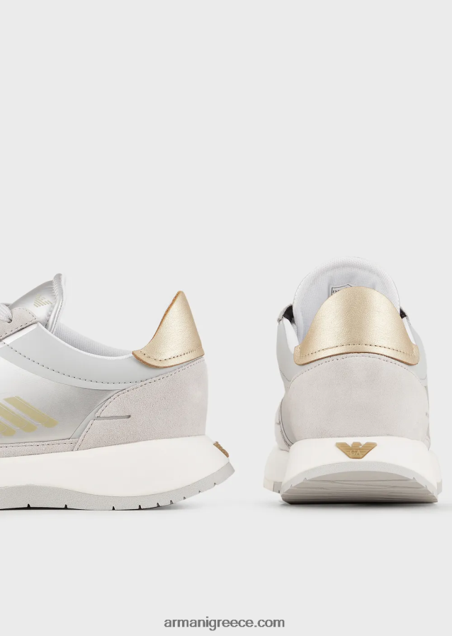 γυναίκες Armani sneakers σουέντ και νάιλον με υπερμεγέθη αετό 4046R6561 ασήμι