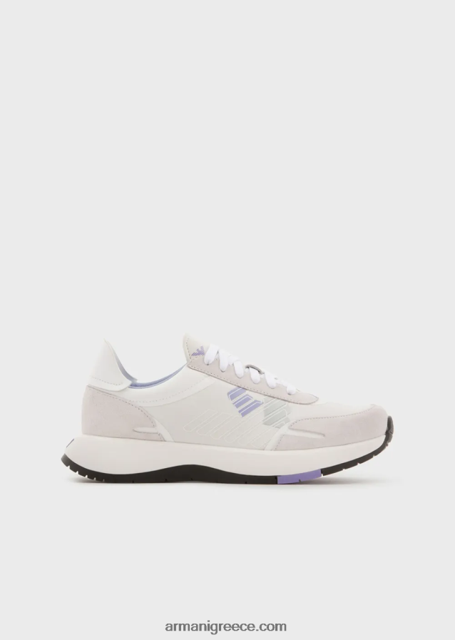 γυναίκες Armani sneakers σουέντ και νάιλον με υπερμεγέθη αετό 4046R6562 άσπρο