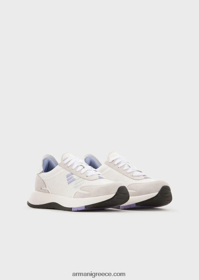 γυναίκες Armani sneakers σουέντ και νάιλον με υπερμεγέθη αετό 4046R6562 άσπρο