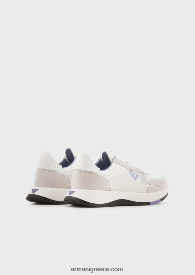 γυναίκες Armani sneakers σουέντ και νάιλον με υπερμεγέθη αετό 4046R6562 άσπρο