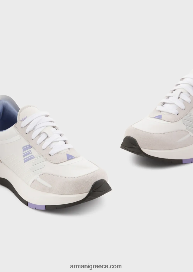 γυναίκες Armani sneakers σουέντ και νάιλον με υπερμεγέθη αετό 4046R6562 άσπρο