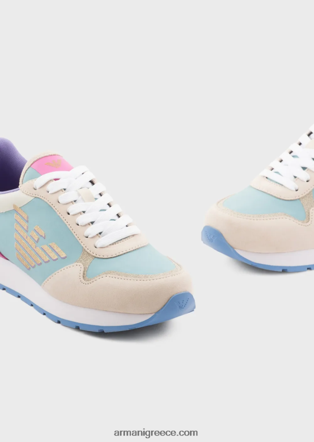 γυναίκες Armani sneakers σουέντ και νάιλον με υπερμεγέθη αετό 4046R6563 πολύχρωμο