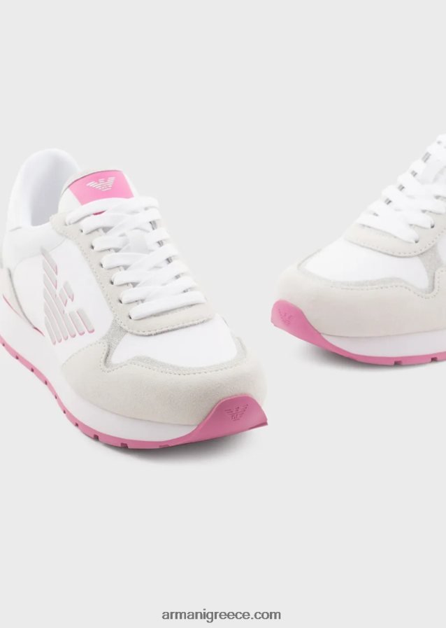 γυναίκες Armani sneakers σουέντ και νάιλον με υπερμεγέθη αετό 4046R6564 ροζ