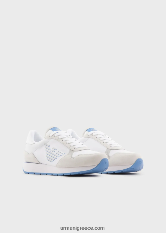 γυναίκες Armani sneakers σουέντ και νάιλον με υπερμεγέθη αετό 4046R6565 άσπρο