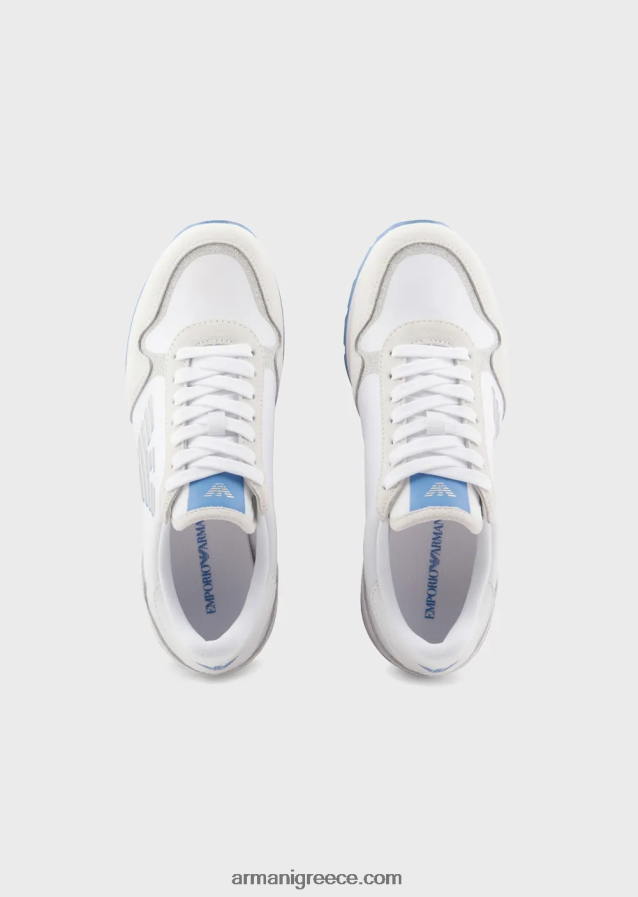 γυναίκες Armani sneakers σουέντ και νάιλον με υπερμεγέθη αετό 4046R6565 άσπρο