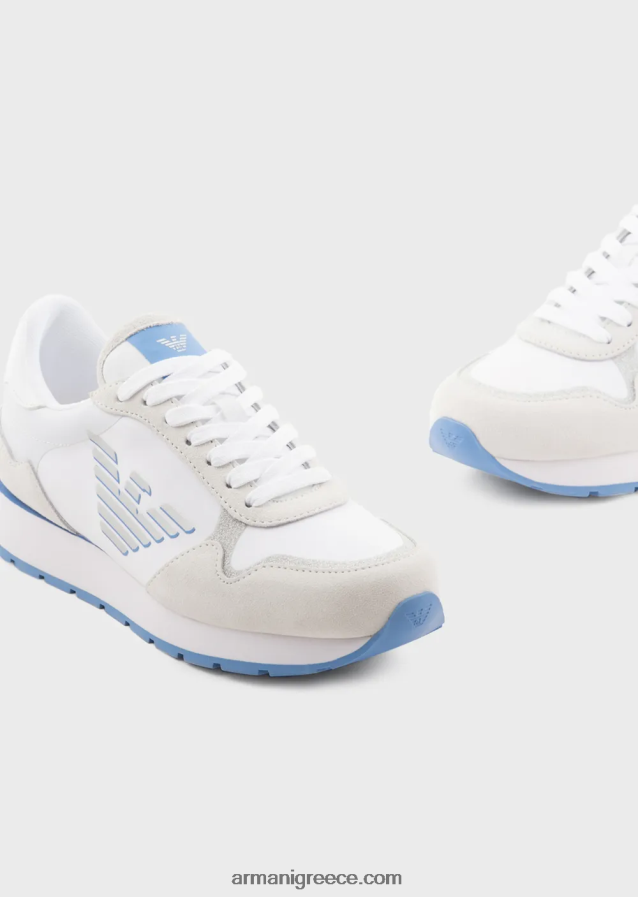 γυναίκες Armani sneakers σουέντ και νάιλον με υπερμεγέθη αετό 4046R6565 άσπρο