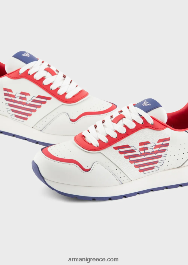 γυναίκες Armani δερμάτινα sneakers με αετό σε αντίθεση 4046R6566 πολύχρωμο